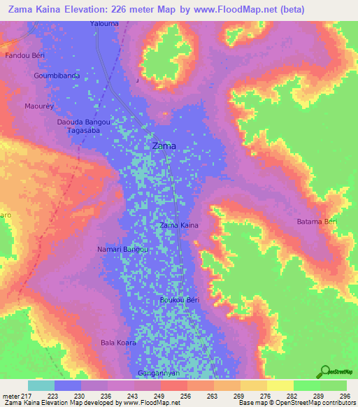 Zama Kaina,Niger Elevation Map