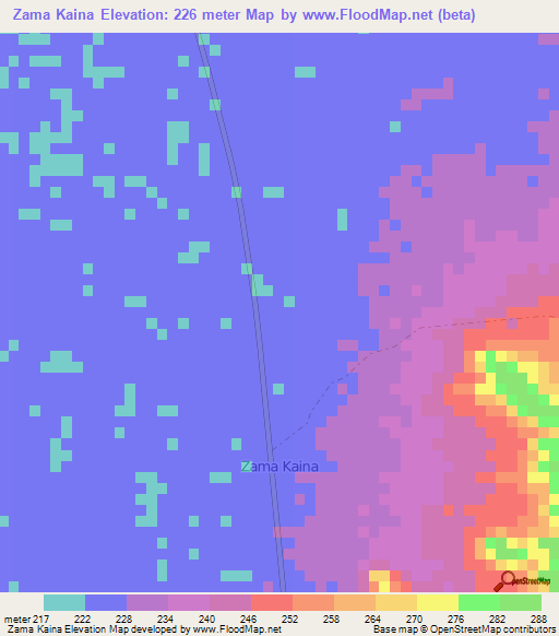 Zama Kaina,Niger Elevation Map