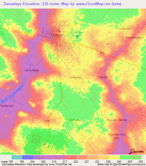 Zamadeye,Niger Elevation Map