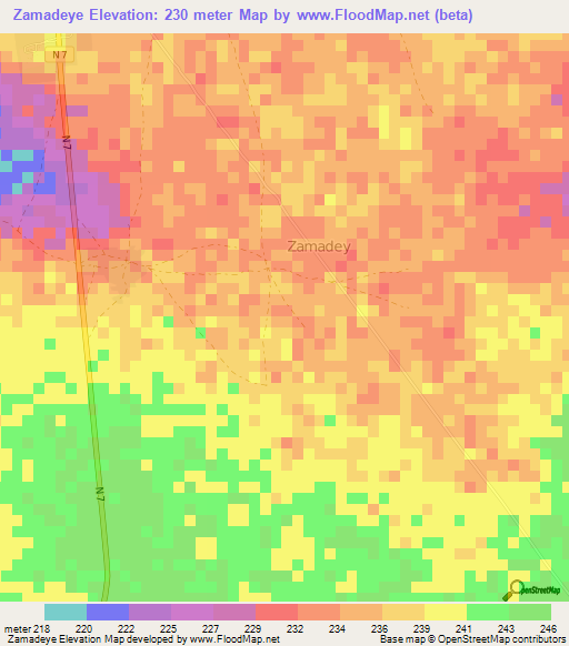 Zamadeye,Niger Elevation Map