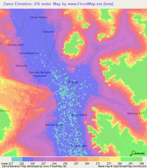 Zama,Niger Elevation Map