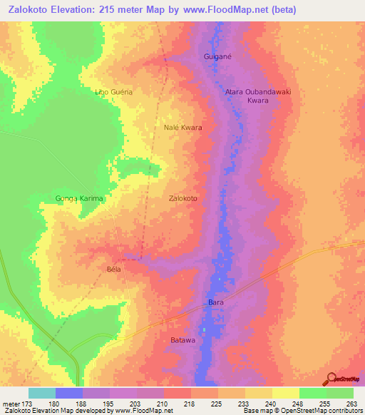 Zalokoto,Niger Elevation Map