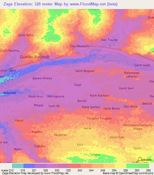 Zage,Niger Elevation Map