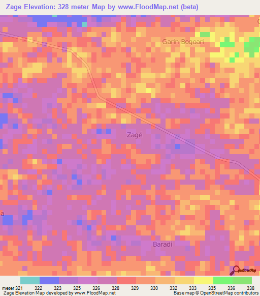 Zage,Niger Elevation Map