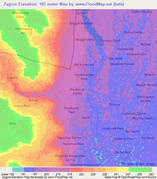 Zagore,Niger Elevation Map