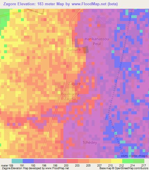 Zagore,Niger Elevation Map