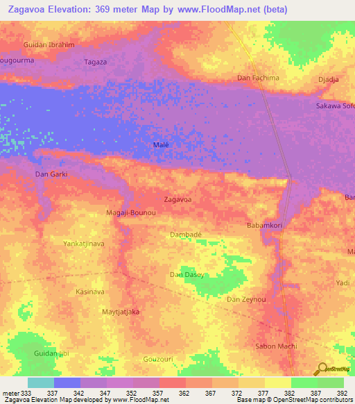 Zagavoa,Niger Elevation Map