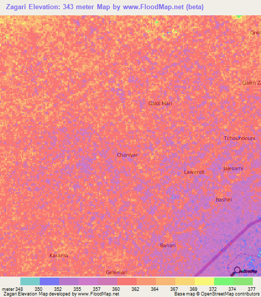 Zagari,Niger Elevation Map