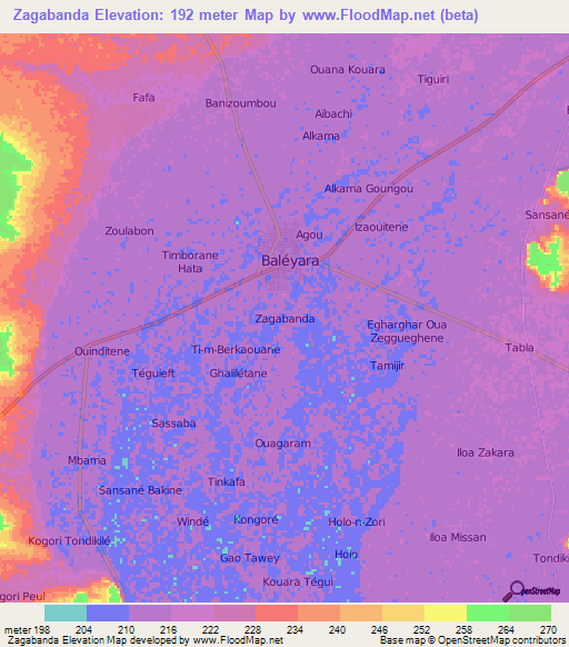 Zagabanda,Niger Elevation Map