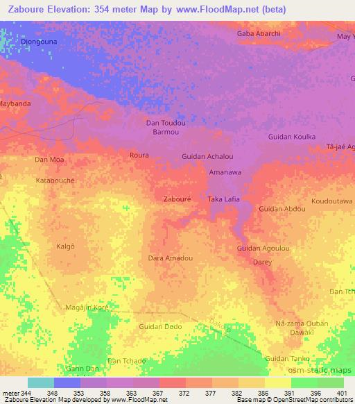 Zaboure,Niger Elevation Map