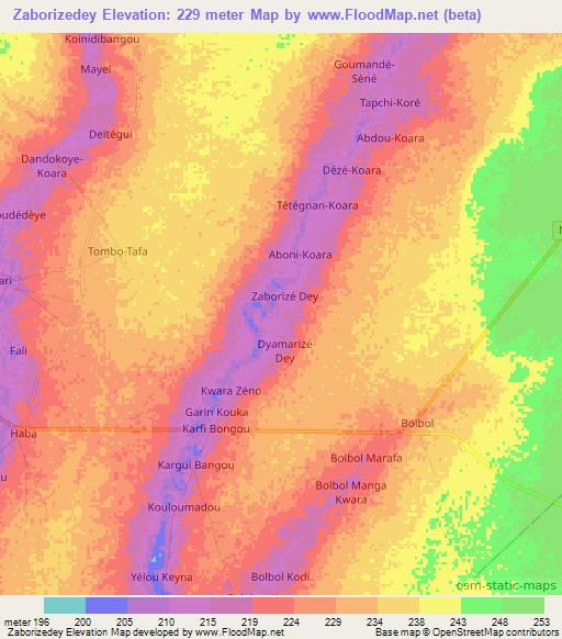 Zaborizedey,Niger Elevation Map