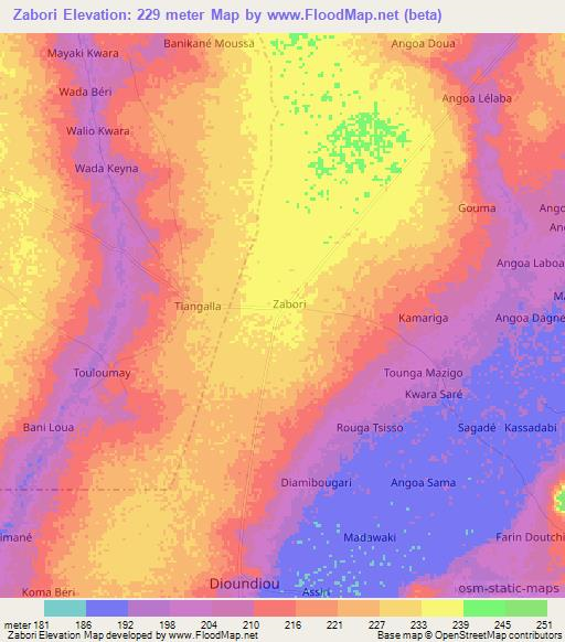 Zabori,Niger Elevation Map