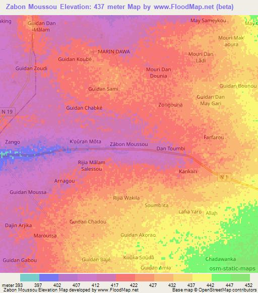 Zabon Moussou,Niger Elevation Map