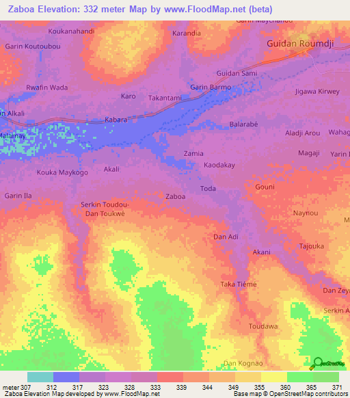 Zaboa,Niger Elevation Map