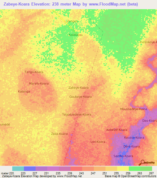 Zabeye-Koara,Niger Elevation Map