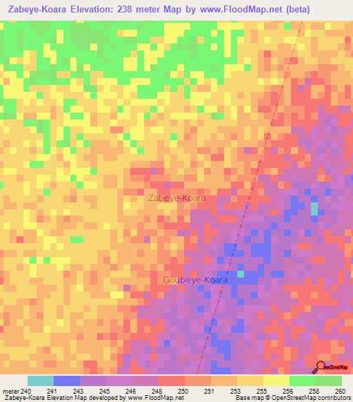 Zabeye-Koara,Niger Elevation Map