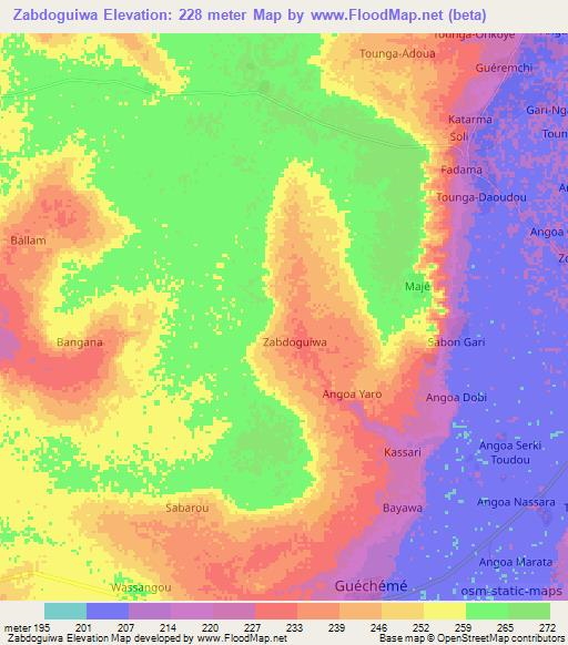 Zabdoguiwa,Niger Elevation Map