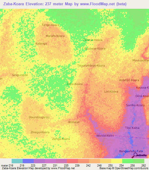 Zaba-Koara,Niger Elevation Map