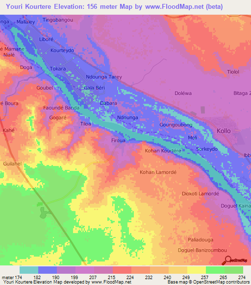 Youri Kourtere,Niger Elevation Map