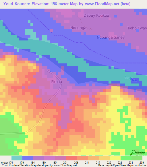 Youri Kourtere,Niger Elevation Map