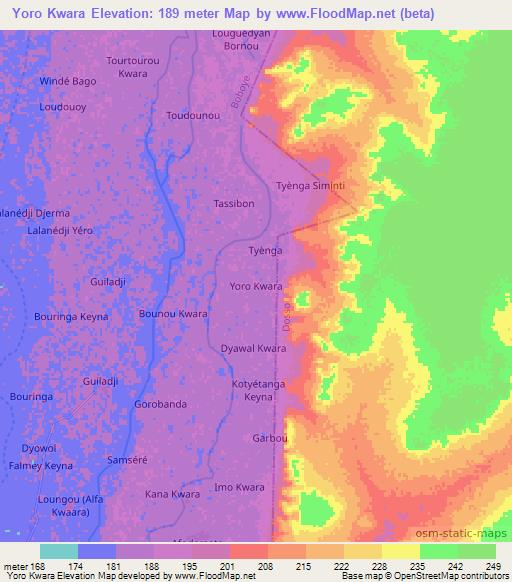 Yoro Kwara,Niger Elevation Map