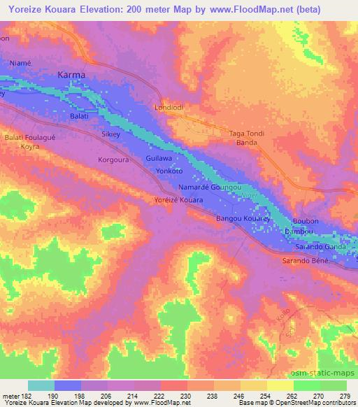 Yoreize Kouara,Niger Elevation Map