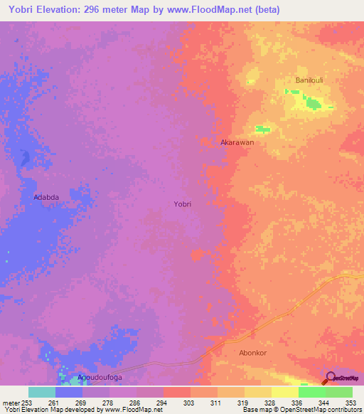 Yobri,Niger Elevation Map