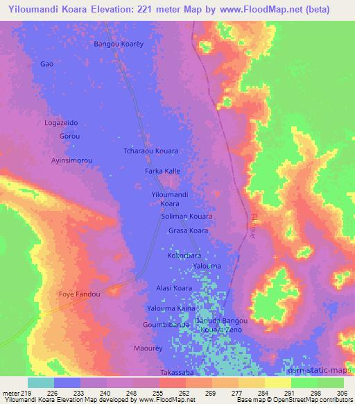 Yiloumandi Koara,Niger Elevation Map