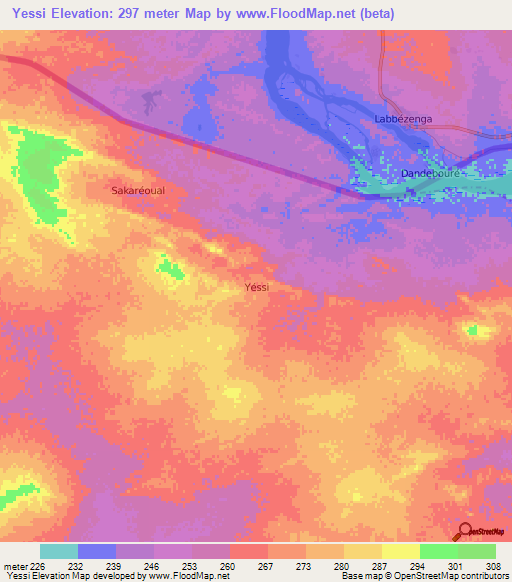 Yessi,Niger Elevation Map