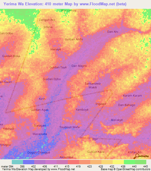 Yerima Wa,Niger Elevation Map