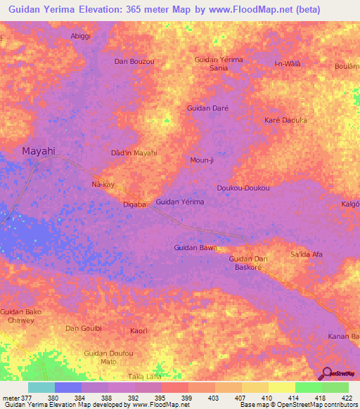 Guidan Yerima,Niger Elevation Map