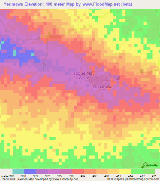 Yerimawa,Niger Elevation Map