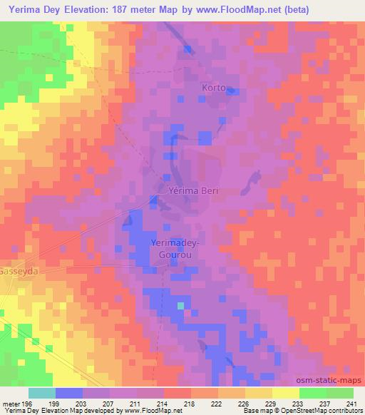 Yerima Dey,Niger Elevation Map