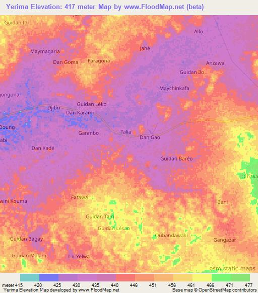 Yerima,Niger Elevation Map