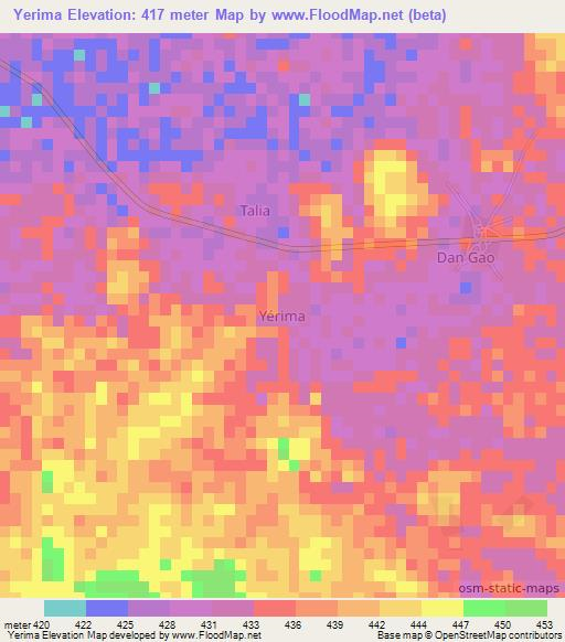 Yerima,Niger Elevation Map