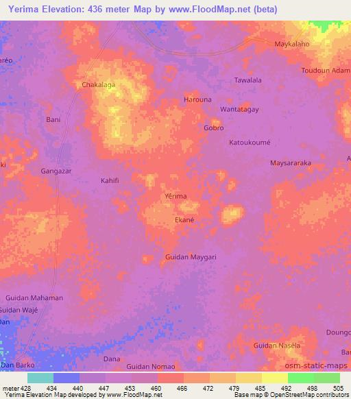 Yerima,Niger Elevation Map