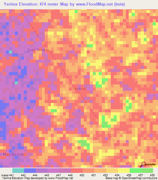 Yerima,Niger Elevation Map