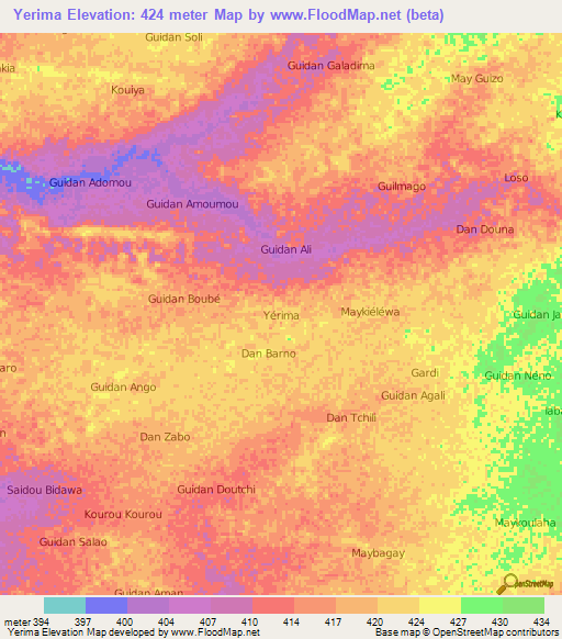 Yerima,Niger Elevation Map