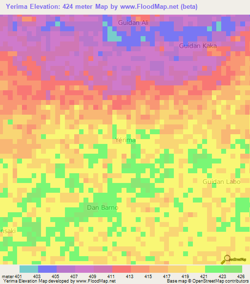 Yerima,Niger Elevation Map