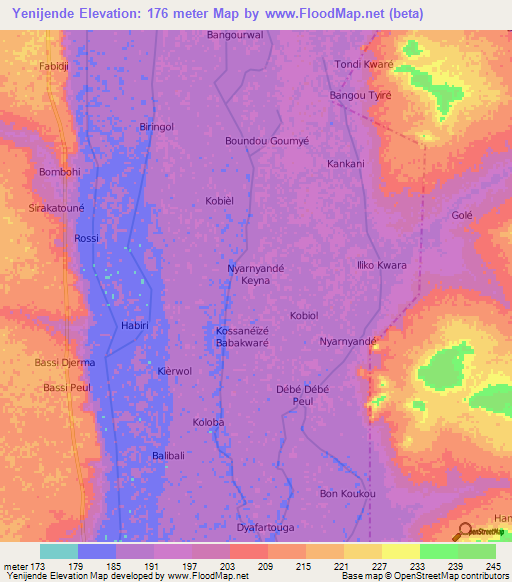 Yenijende,Niger Elevation Map