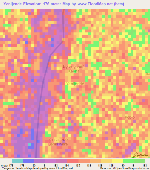 Yenijende,Niger Elevation Map