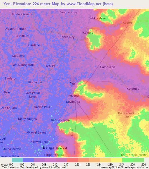 Yeni,Niger Elevation Map