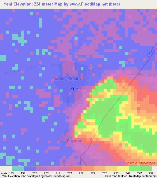 Yeni,Niger Elevation Map