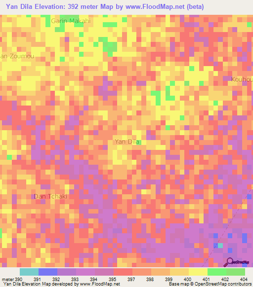 Yan Dila,Niger Elevation Map