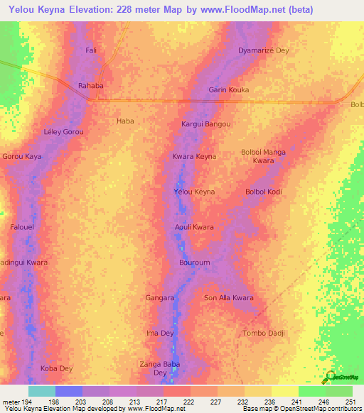 Yelou Keyna,Niger Elevation Map