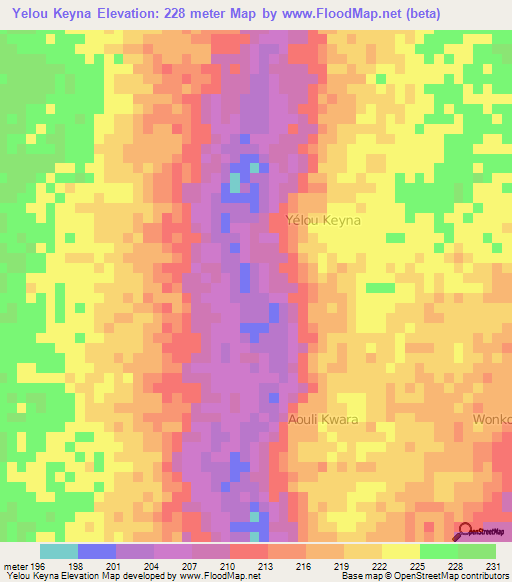 Yelou Keyna,Niger Elevation Map