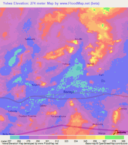 Yelwa,Niger Elevation Map