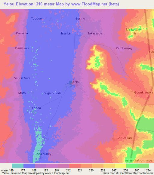 Yelou,Niger Elevation Map