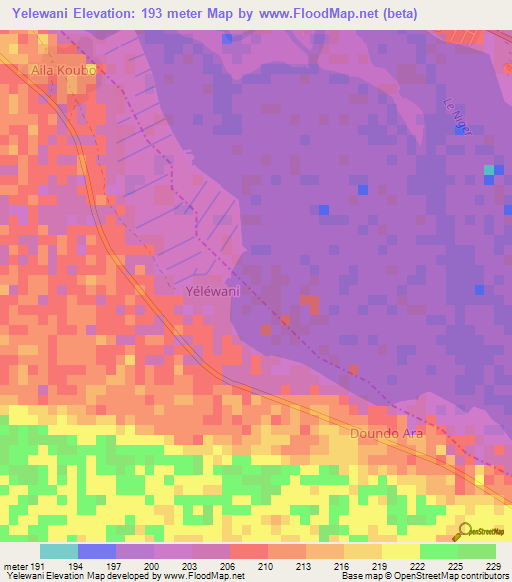 Yelewani,Niger Elevation Map