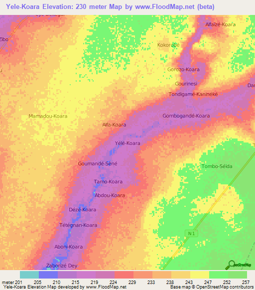 Yele-Koara,Niger Elevation Map